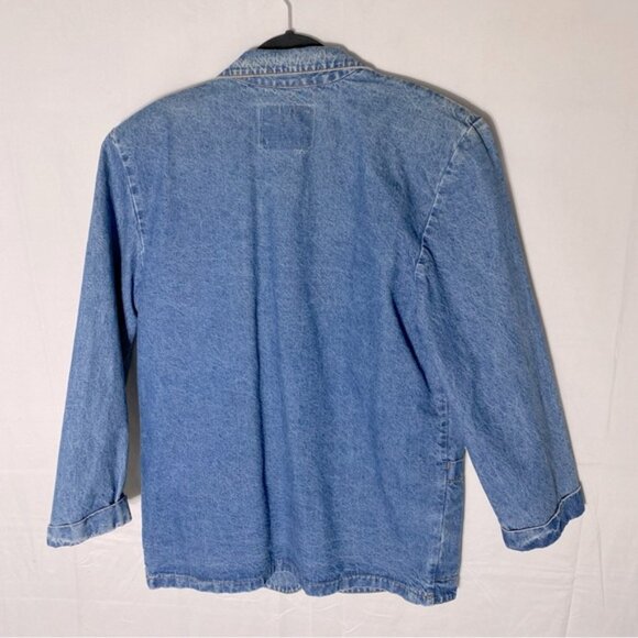 Vintage Silver Style Light Med Wash Oversized Denim Blazer Jean Jacket L - Picture 13 of 14
